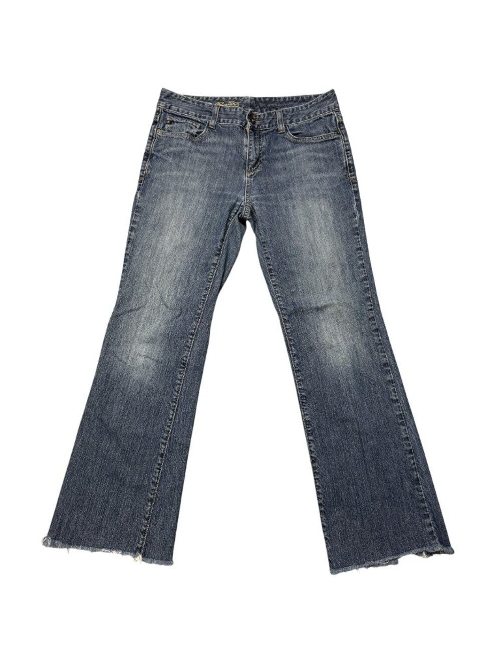 Eddie Bauer Bootcut Jeans Womens Size 8R Blue Denim Raw Cuffs Mid Rise Classic